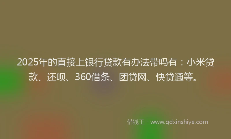 2025年的直接上银行贷款有办法带吗有：小米贷款、还呗、360借条、团贷网、快贷通等。