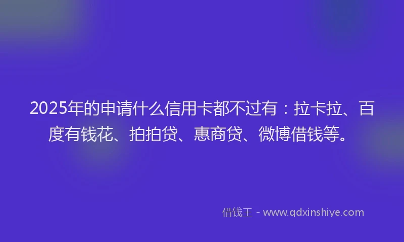 2025年的申请什么信用卡都不过有：拉卡拉、百度有钱花、拍拍贷、惠商贷、微博借钱等。
