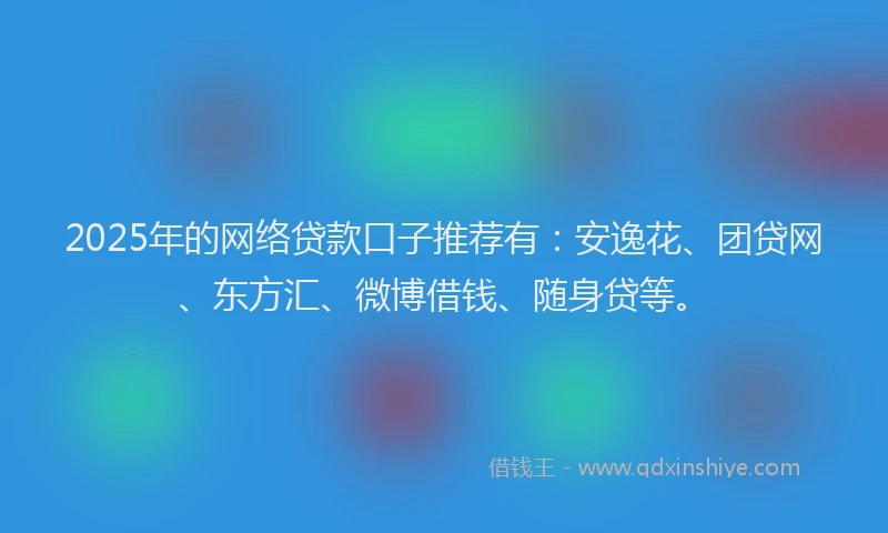 2025年的网络贷款口子推荐有：安逸花、团贷网、东方汇、微博借钱、随身贷等。