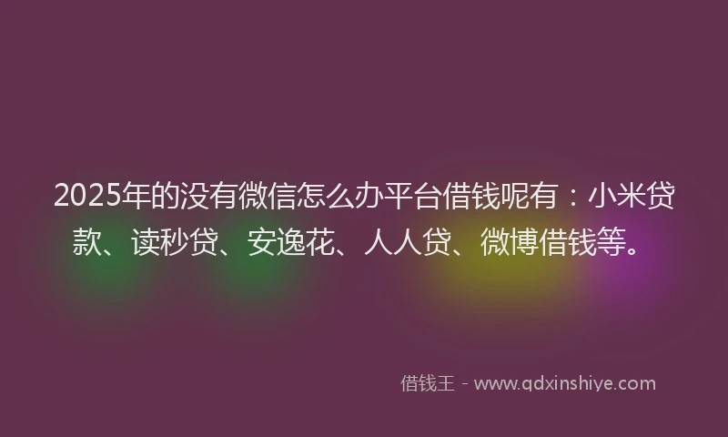 2025年的没有微信怎么办平台借钱呢有：小米贷款、读秒贷、安逸花、人人贷、微博借钱等。