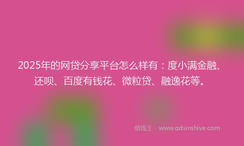 2025年的网贷分享平台怎么样有：度小满金融、还呗、百度有钱花、微粒贷、融逸花等。