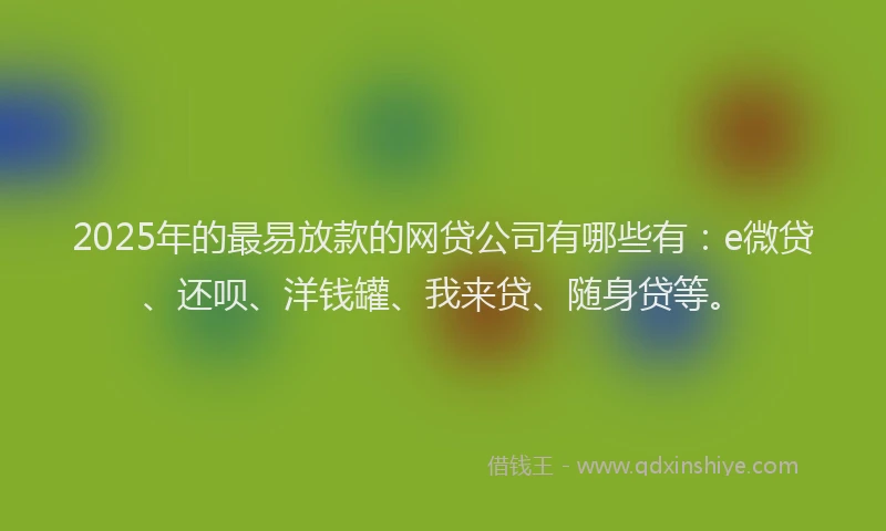 2025年的最易放款的网贷公司有哪些有：e微贷、还呗、洋钱罐、我来贷、随身贷等。