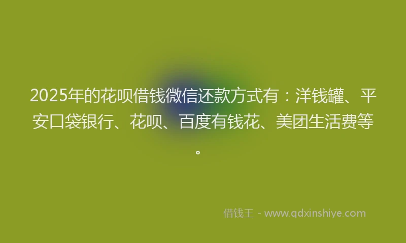 2025年的花呗借钱微信还款方式有：洋钱罐、平安口袋银行、花呗、百度有钱花、美团生活费等。