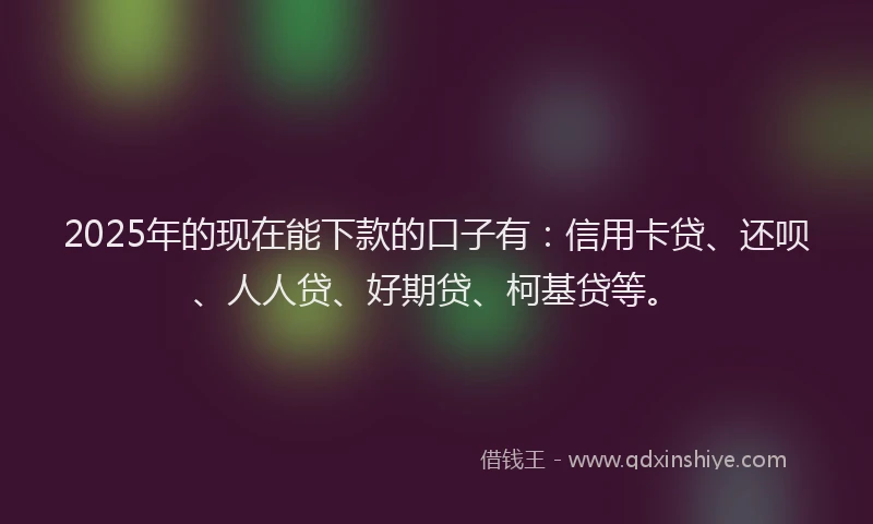 2025年的现在能下款的口子有：信用卡贷、还呗、人人贷、好期贷、柯基贷等。