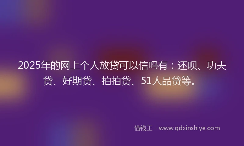 2025年的网上个人放贷可以信吗有：还呗、功夫贷、好期贷、拍拍贷、51人品贷等。