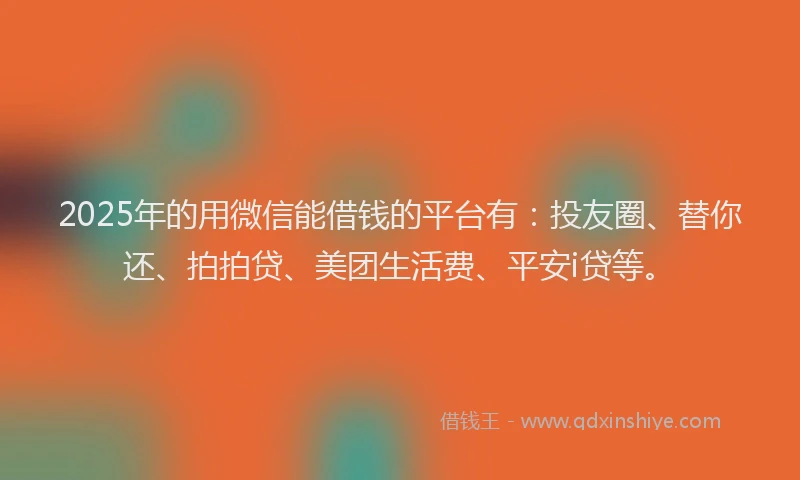 2025年的用微信能借钱的平台有：投友圈、替你还、拍拍贷、美团生活费、平安i贷等。