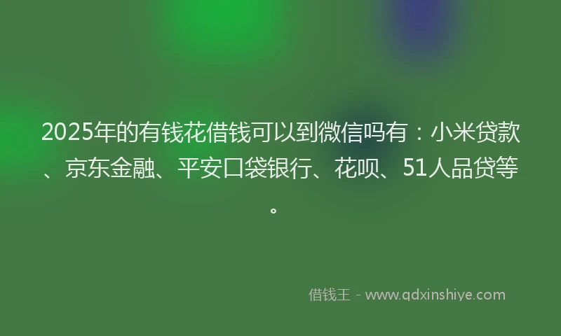 2025年的有钱花借钱可以到微信吗有：小米贷款、京东金融、平安口袋银行、花呗、51人品贷等。