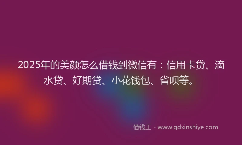 2025年的美颜怎么借钱到微信有：信用卡贷、滴水贷、好期贷、小花钱包、省呗等。