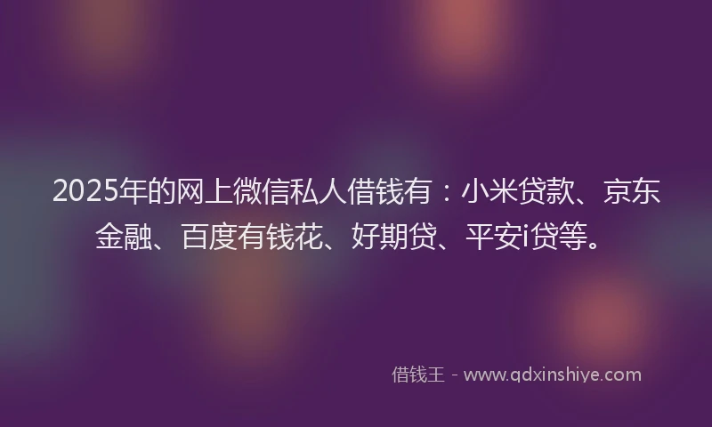 2025年的网上微信私人借钱有：小米贷款、京东金融、百度有钱花、好期贷、平安i贷等。