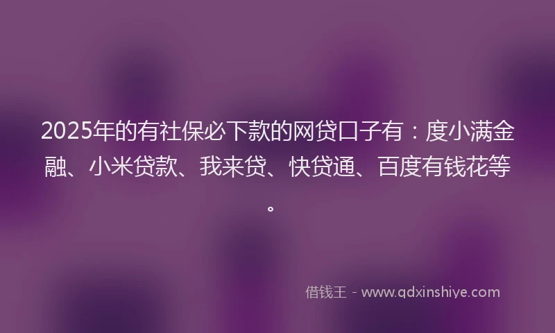 2025年的有社保必下款的网贷口子有：度小满金融、小米贷款、我来贷、快贷通、百度有钱花等。
