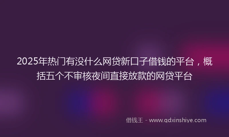 2025年热门有没什么网贷新口子借钱的平台，概括五个不审核夜间直接放款的网贷平台