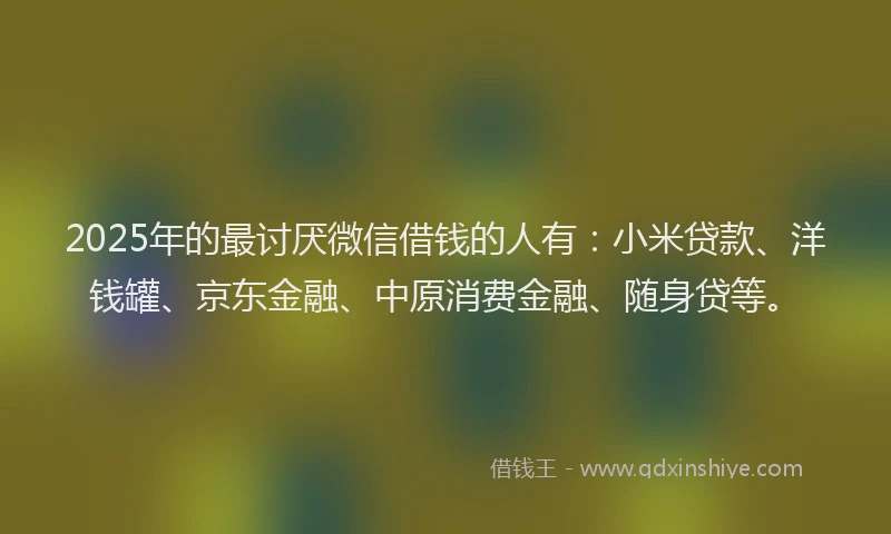2025年的最讨厌微信借钱的人有：小米贷款、洋钱罐、京东金融、中原消费金融、随身贷等。