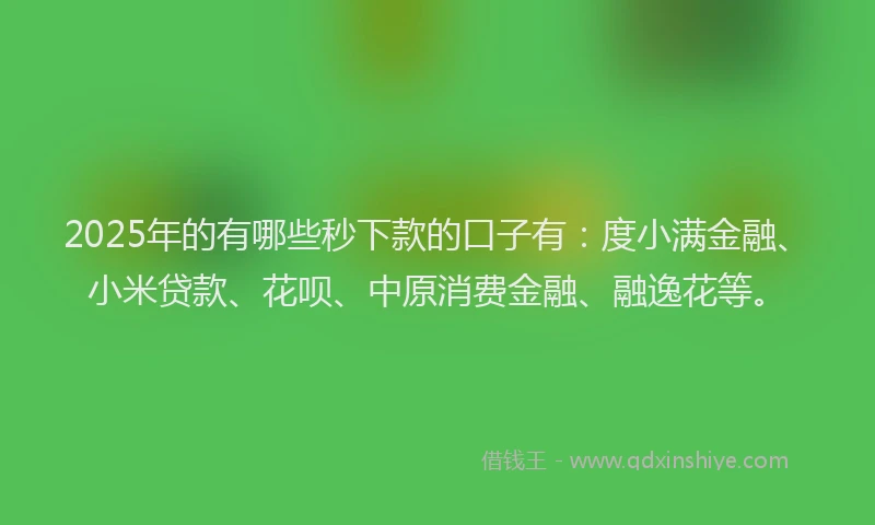 2025年的有哪些秒下款的口子有：度小满金融、小米贷款、花呗、中原消费金融、融逸花等。
