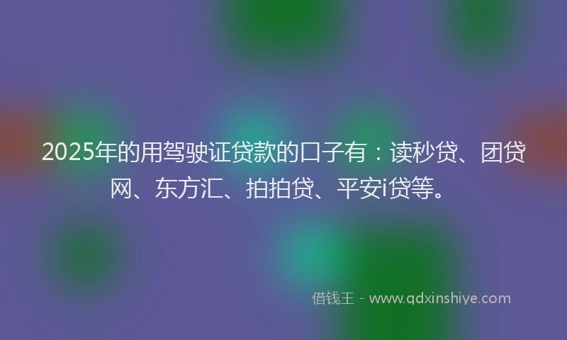 2025年的用驾驶证贷款的口子有：读秒贷、团贷网、东方汇、拍拍贷、平安i贷等。