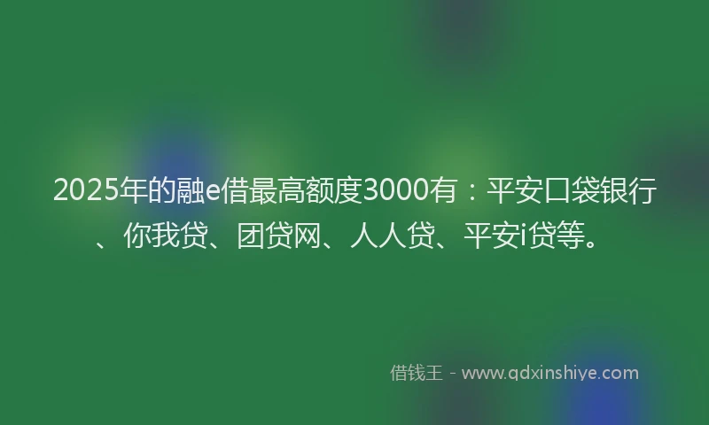 2025年的融e借最高额度3000有：平安口袋银行、你我贷、团贷网、人人贷、平安i贷等。