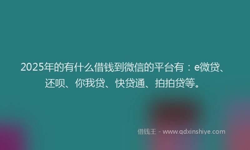 2025年的有什么借钱到微信的平台有：e微贷、还呗、你我贷、快贷通、拍拍贷等。