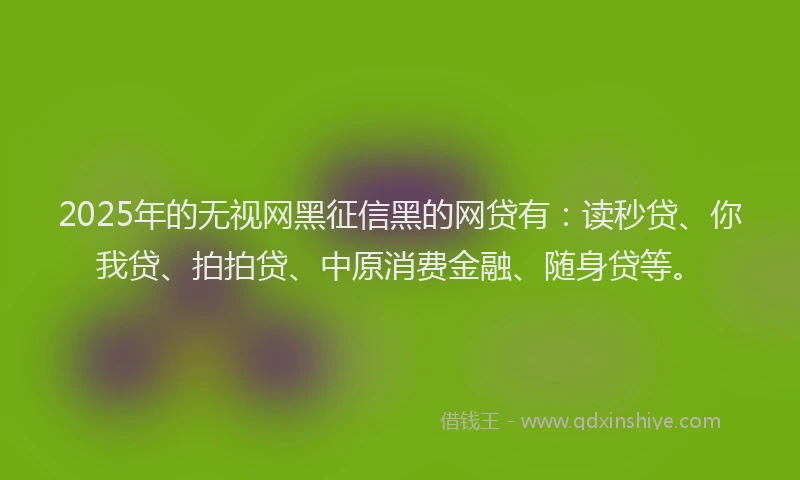 2025年的无视网黑征信黑的网贷有：读秒贷、你我贷、拍拍贷、中原消费金融、随身贷等。