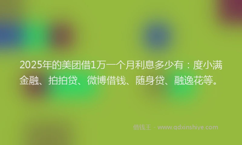 2025年的美团借1万一个月利息多少有：度小满金融、拍拍贷、微博借钱、随身贷、融逸花等。