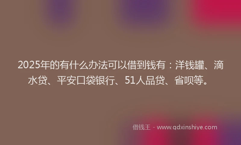 2025年的有什么办法可以借到钱有：洋钱罐、滴水贷、平安口袋银行、51人品贷、省呗等。