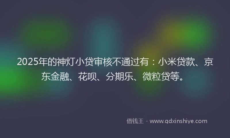 2025年的神灯小贷审核不通过有：小米贷款、京东金融、花呗、分期乐、微粒贷等。