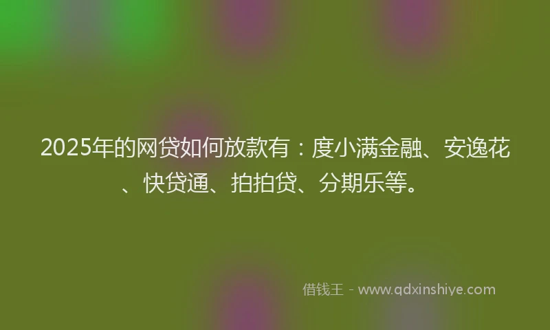2025年的网贷如何放款有：度小满金融、安逸花、快贷通、拍拍贷、分期乐等。