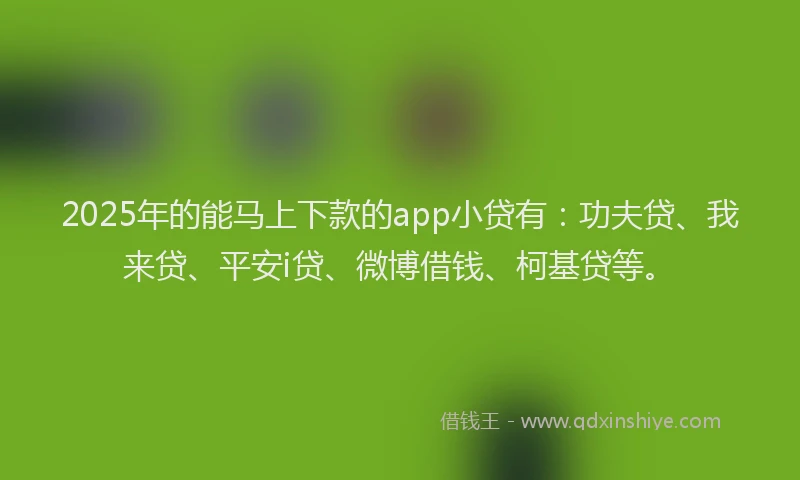 2025年的能马上下款的app小贷有：功夫贷、我来贷、平安i贷、微博借钱、柯基贷等。