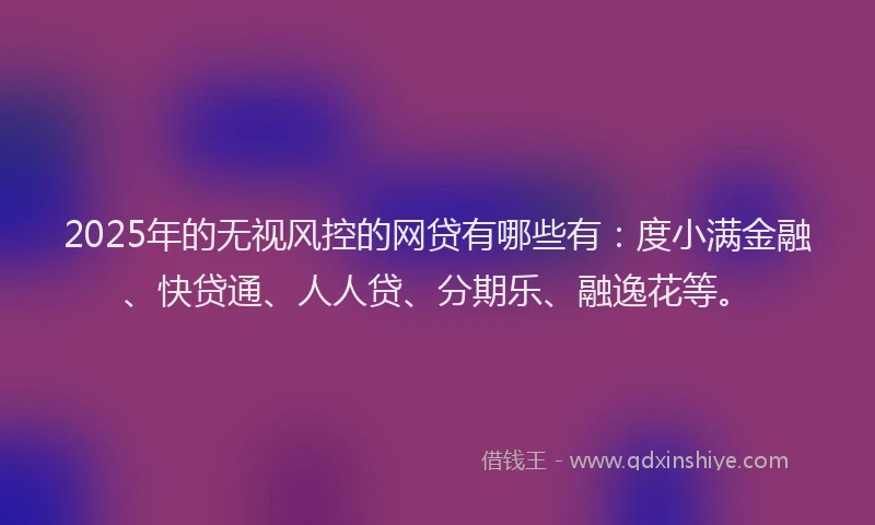 2025年的无视风控的网贷有哪些有：度小满金融、快贷通、人人贷、分期乐、融逸花等。