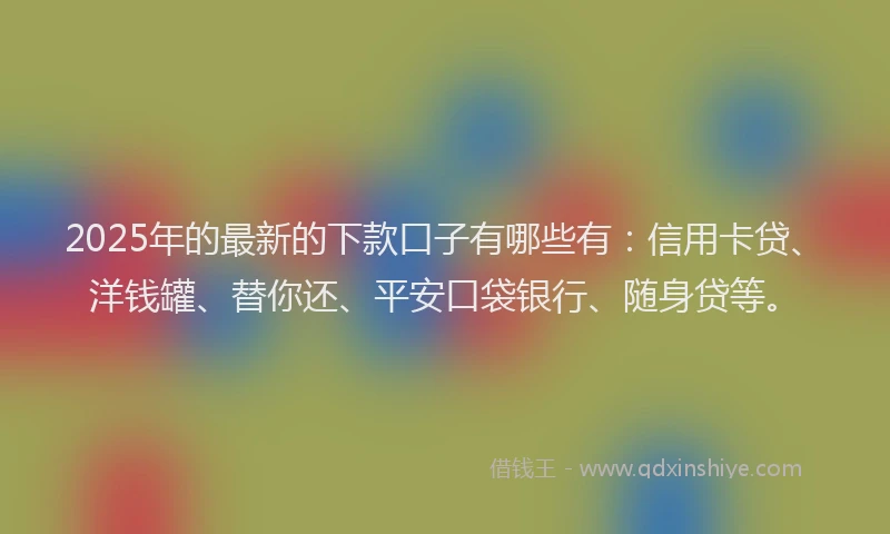 2025年的最新的下款口子有哪些有：信用卡贷、洋钱罐、替你还、平安口袋银行、随身贷等。