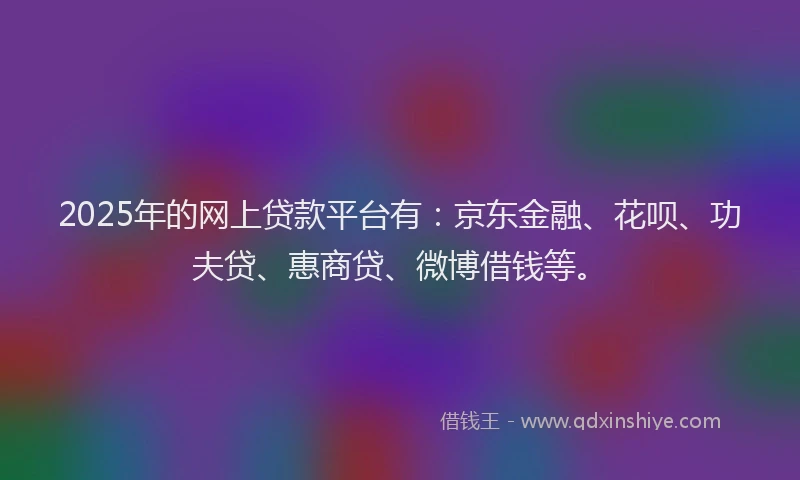 2025年的网上贷款平台有：京东金融、花呗、功夫贷、惠商贷、微博借钱等。
