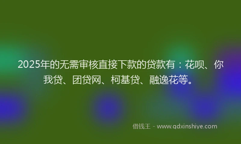 2025年的无需审核直接下款的贷款有：花呗、你我贷、团贷网、柯基贷、融逸花等。