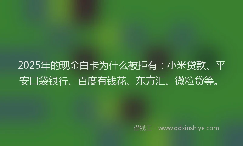 2025年的现金白卡为什么被拒有：小米贷款、平安口袋银行、百度有钱花、东方汇、微粒贷等。