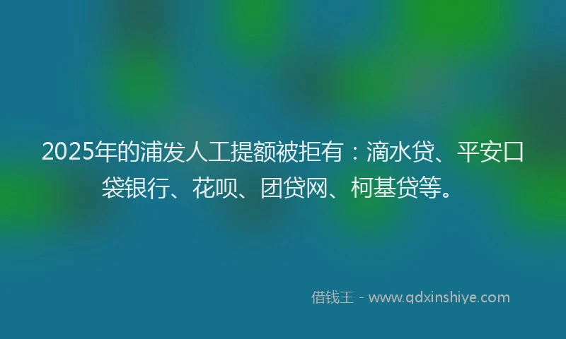 2025年的浦发人工提额被拒有：滴水贷、平安口袋银行、花呗、团贷网、柯基贷等。