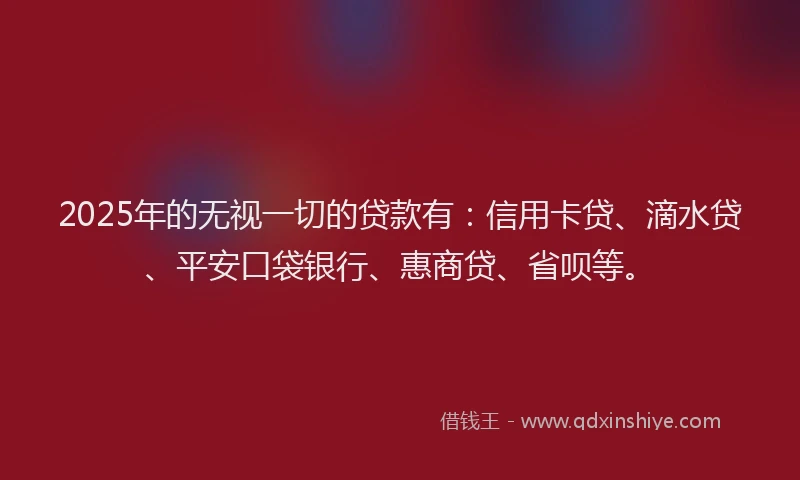 2025年的无视一切的贷款有：信用卡贷、滴水贷、平安口袋银行、惠商贷、省呗等。