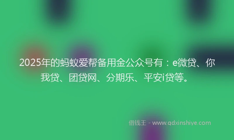 2025年的蚂蚁爱帮备用金公众号有：e微贷、你我贷、团贷网、分期乐、平安i贷等。