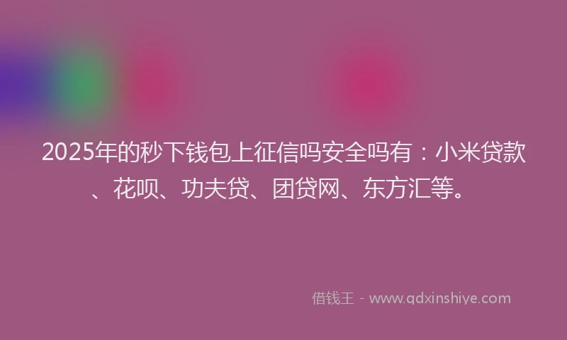 2025年的秒下钱包上征信吗安全吗有：小米贷款、花呗、功夫贷、团贷网、东方汇等。