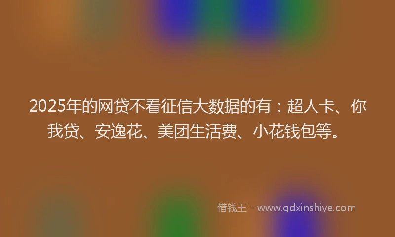 2025年的网贷不看征信大数据的有：超人卡、你我贷、安逸花、美团生活费、小花钱包等。