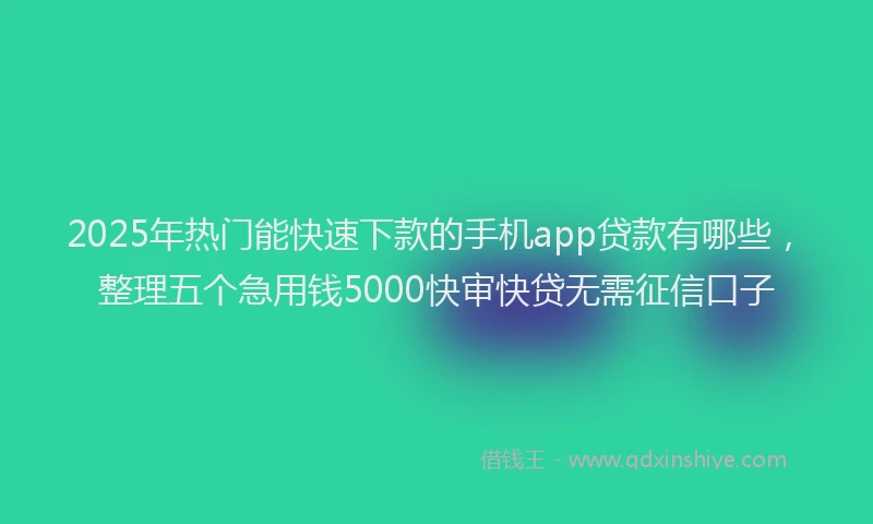 2025年热门能快速下款的手机app贷款有哪些，整理五个急用钱5000快审快贷无需征信口子