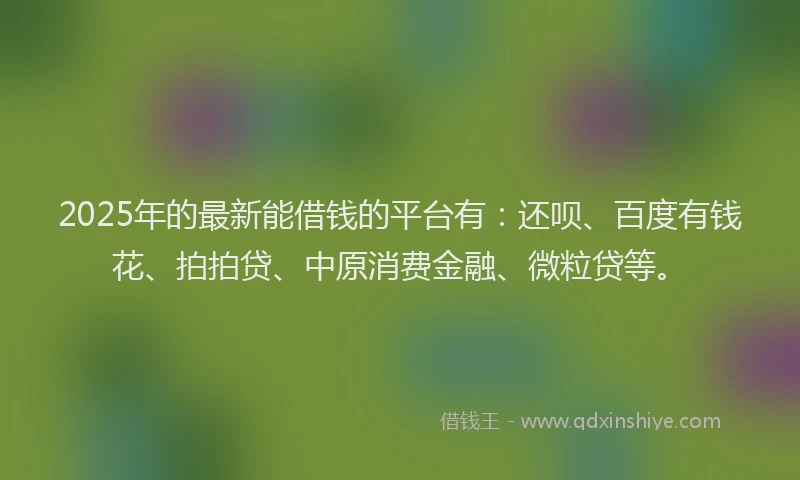 2025年的最新能借钱的平台有：还呗、百度有钱花、拍拍贷、中原消费金融、微粒贷等。
