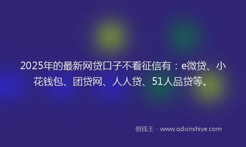2025年的最新网贷口子不看征信有：e微贷、小花钱包、团贷网、人人贷、51人品贷等。