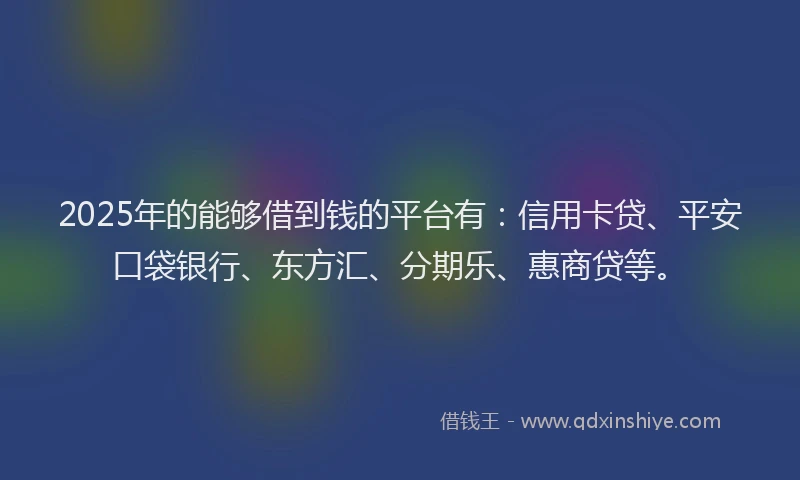 2025年的能够借到钱的平台有：信用卡贷、平安口袋银行、东方汇、分期乐、惠商贷等。
