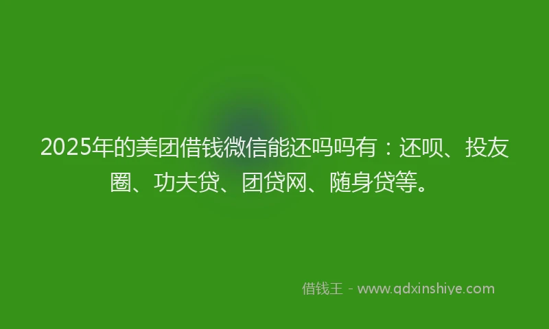 2025年的美团借钱微信能还吗吗有：还呗、投友圈、功夫贷、团贷网、随身贷等。