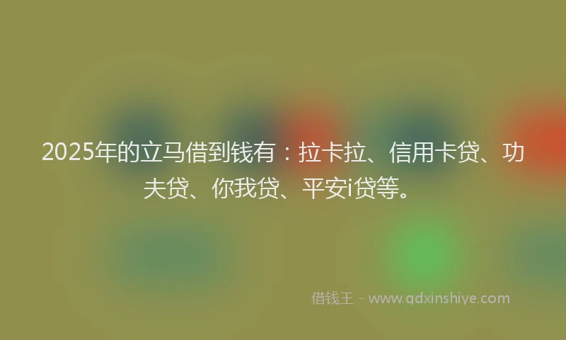 2025年的立马借到钱有：拉卡拉、信用卡贷、功夫贷、你我贷、平安i贷等。