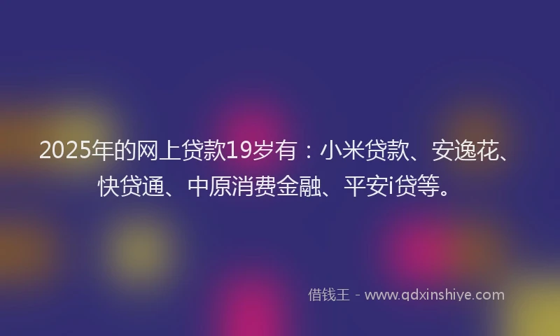 2025年的网上贷款19岁有：小米贷款、安逸花、快贷通、中原消费金融、平安i贷等。