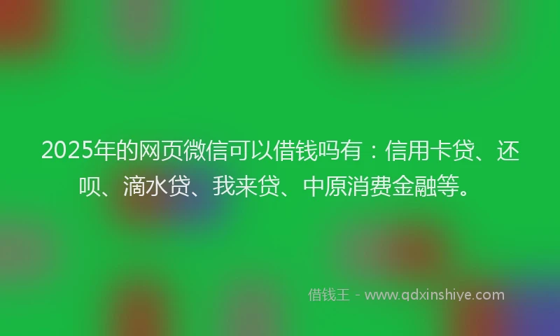 2025年的网页微信可以借钱吗有：信用卡贷、还呗、滴水贷、我来贷、中原消费金融等。
