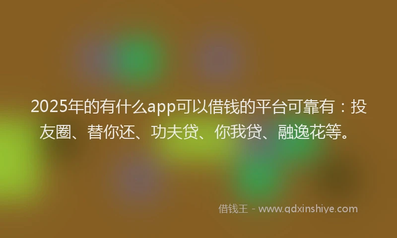 2025年的有什么app可以借钱的平台可靠有：投友圈、替你还、功夫贷、你我贷、融逸花等。