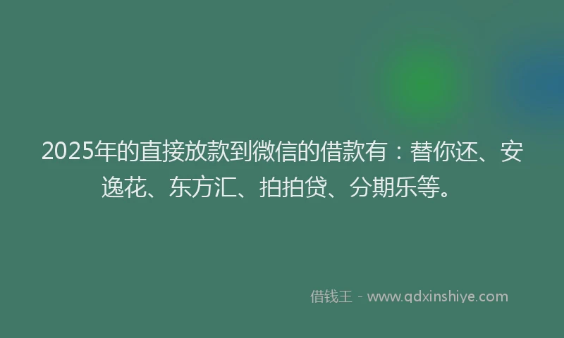 2025年的直接放款到微信的借款有：替你还、安逸花、东方汇、拍拍贷、分期乐等。