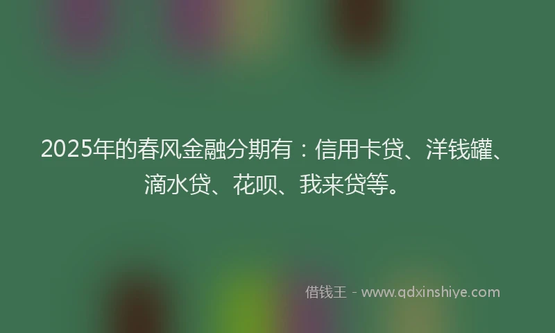 2025年的春风金融分期有：信用卡贷、洋钱罐、滴水贷、花呗、我来贷等。