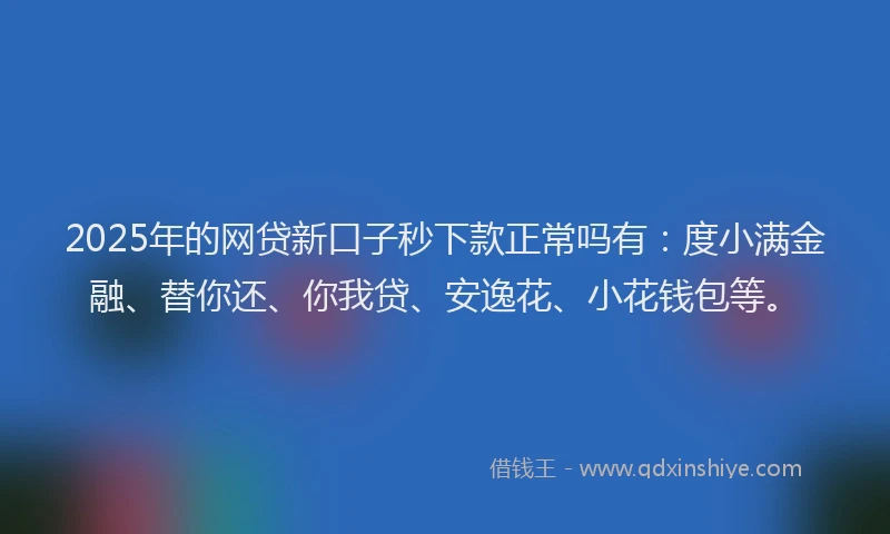2025年的网贷新口子秒下款正常吗有：度小满金融、替你还、你我贷、安逸花、小花钱包等。