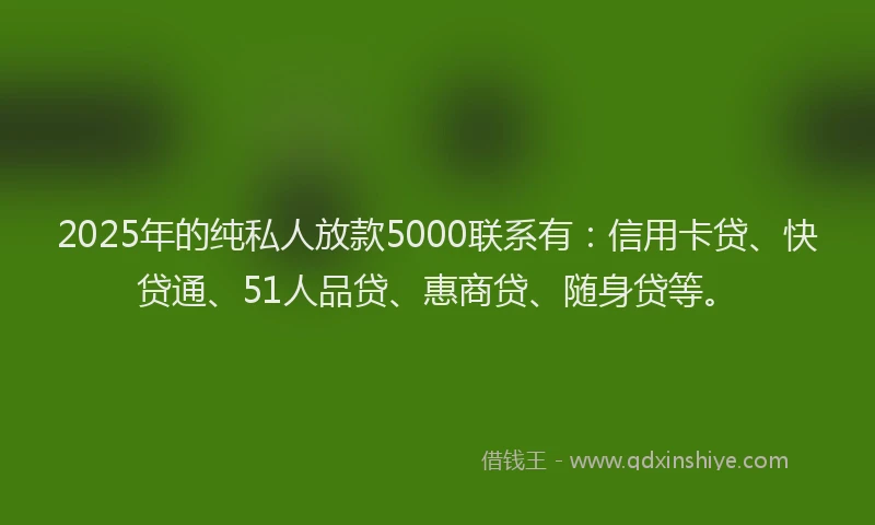 2025年的纯私人放款5000联系有：信用卡贷、快贷通、51人品贷、惠商贷、随身贷等。