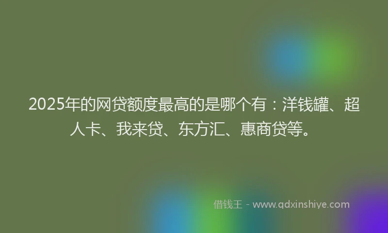 2025年的网贷额度最高的是哪个有：洋钱罐、超人卡、我来贷、东方汇、惠商贷等。